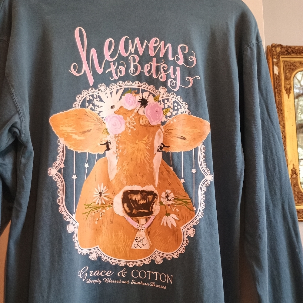 Grace & Cotton Heavens to Betsy Cow Graphic Long‎ Sleeve Tee Medium Southern... - Picture 5 of 11